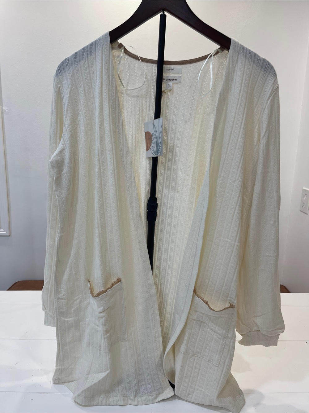Blu Pepper Cream Open-Front Knit Cardigan